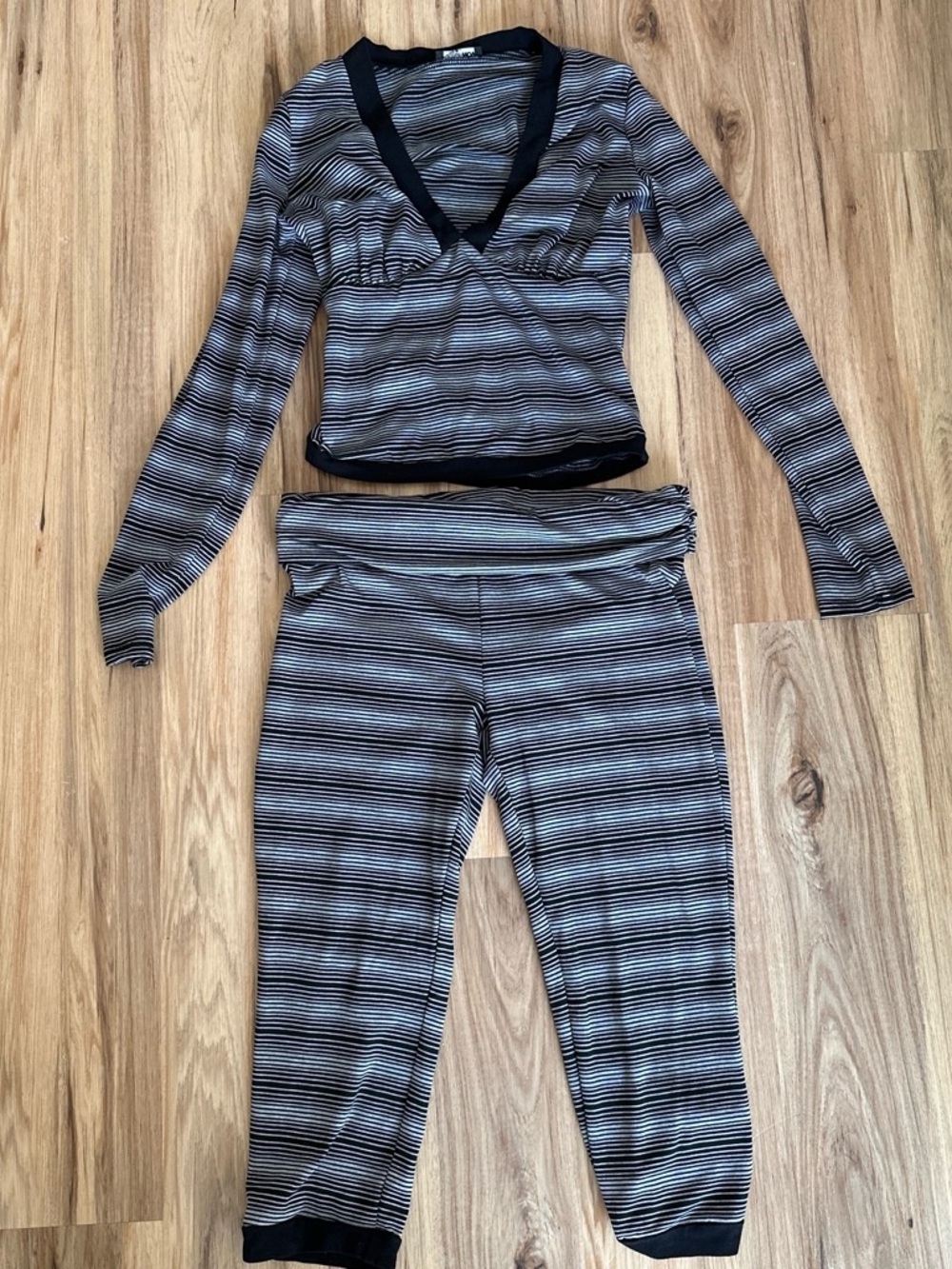 Fashion Nova Striped Long Sleeve Set - Black & Gray